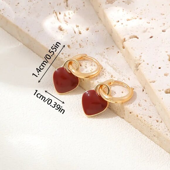 Elegant Red Heart Drop Earrings - Picture 4 of 4